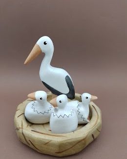 Mother Stork with Chicks in a Nest